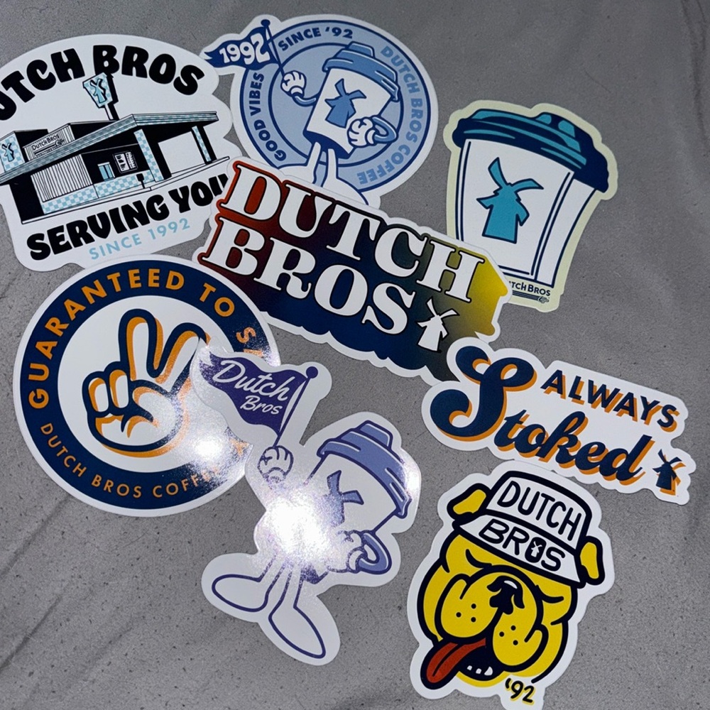 8 Dutch Bros sticker bundle.